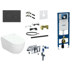 Geberit AquaClean Alba Comfort komplektas su Duofix Sigma WC instaliacine sistema, Sigma 20 Roud mygtuku, matinė juoda spalva