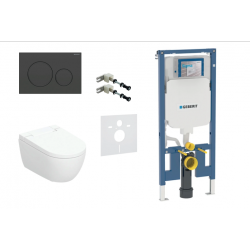 Geberit AquaClean Alba Comfort komplektas su Duofix Sigma WC instaliacine sistema, Sigma 20 Roud mygtuku, matinė juoda spalva