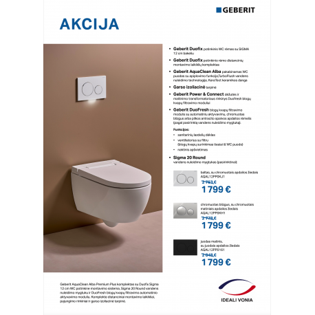 Geberit AquaClean Alba Comfort komplektas su Duofix Sigma WC instaliacine sistema, Sigma 20 Roud mygtuku, matinė juoda spalva