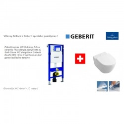 Komplektas Geberit rėmas ir Villeroy&Boch pakabinamas klozetas